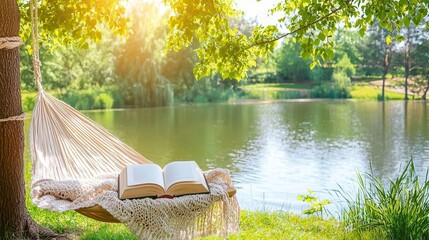 Serene Summer Hammock Book and Lakeside Relaxation