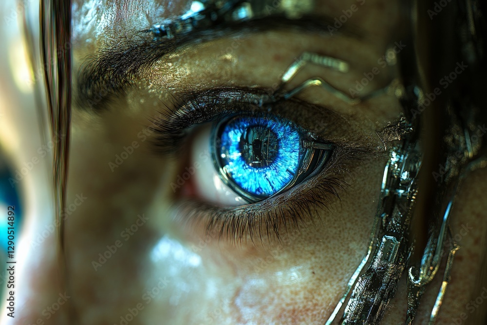 Aufkleber futuristic close-up of a cyborg eye reflecting advanced technology in a sci-fi setting