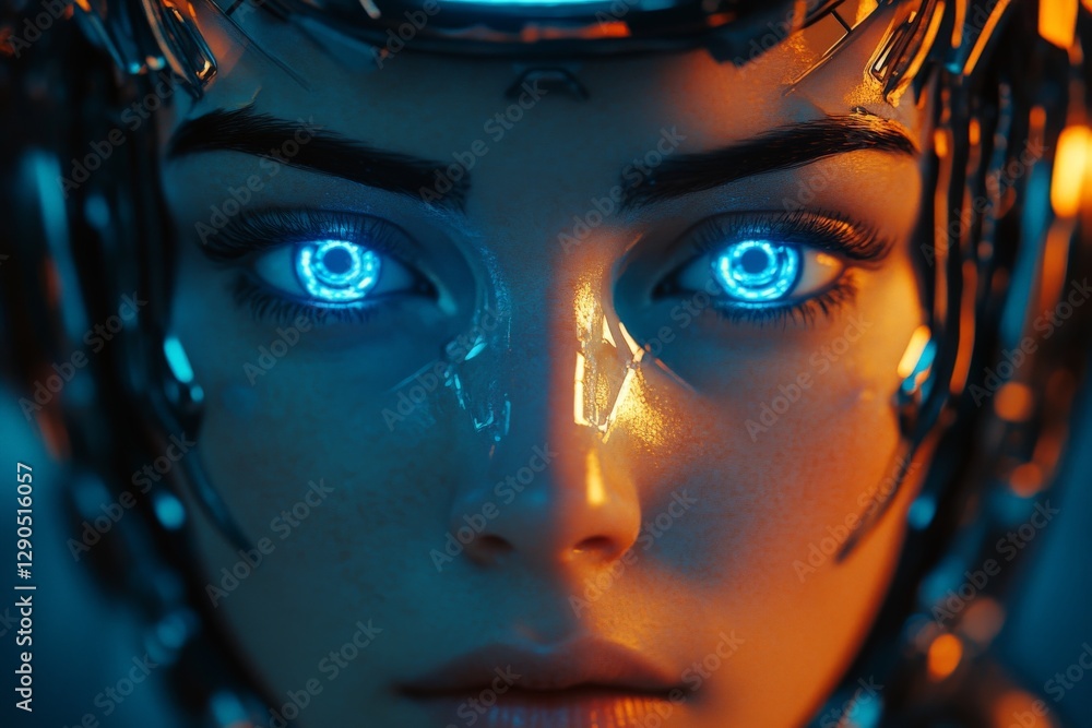 Aufkleber futuristic cyborg with glowing blue eyes showcasing advanced technology and unique design features i