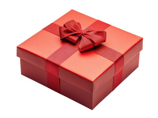 Obraz premium A Beautifully Wrapped Red Gift Box with a Satin Ribbon Bow: A Perfect Present for Any Occasion