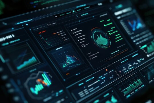 Futuristic Teal And Orange Data Analytics Dashboard On Dark Screen