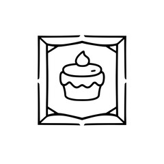 Cupcake in a Decorative Frame: A Simple, Elegant Black and White Vector Illustration.