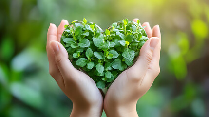 Hands holding a heart-shaped plant, representing a holistic health approach with stress management techniques, promoted through health literacy education. 