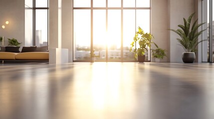 Fototapeta premium Bright Sunny Interior with Polished Floor and Large Window View