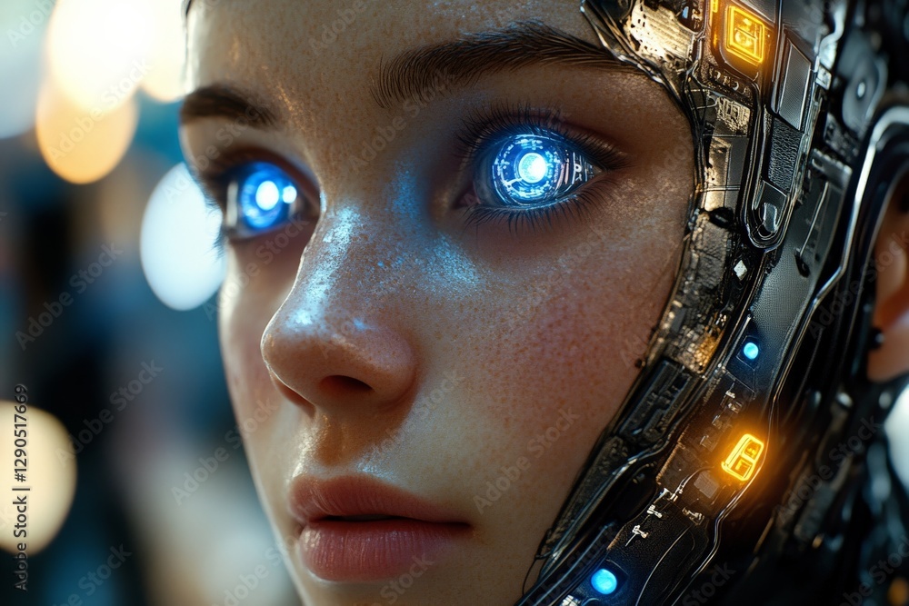 Aufkleber futuristic humanoid with glowing blue eyes showcases advanced robotics and human-machine interaction