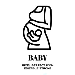 Baby symbol, featuring an editable stroke outline icon isolated on white background flat vector illustration. Pixel perfect