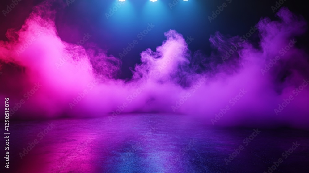 Poster bright purple smoke and neon lights create an immersive atmosphere in a dark venue during an electri