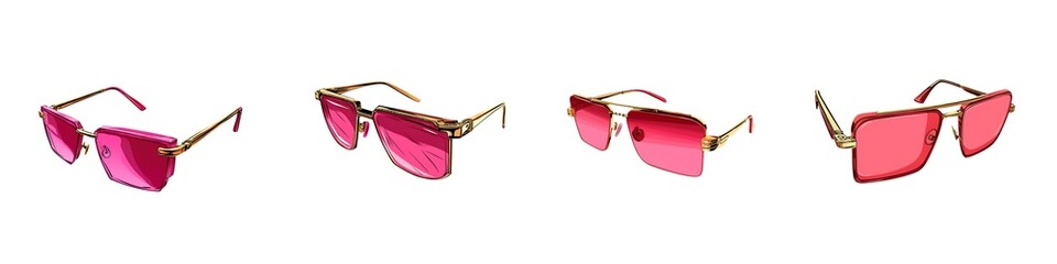 Set of pink Buff Sunglasses with Gold Frame - Isolated on Transparent Background