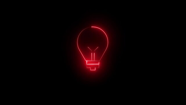 light bulb on black background red color animation.4k video
