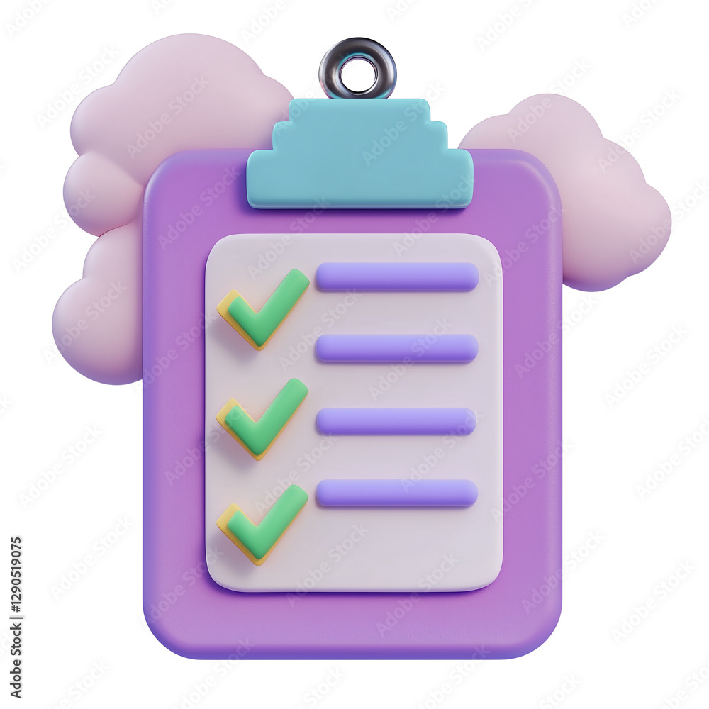 Aufkleber 3d render of checklist clipboard with checkmarks pastel colors cloud background task management app,