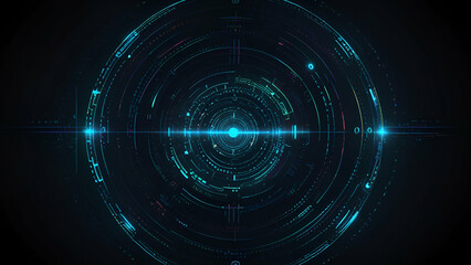 Futuristic Digital Interface with Centralized Circular Data Display Surrounded by Holographic Metrics Emphasizing Advanced Technology and Analytics