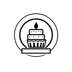 Minimalist Black and White Birthday Cake: Circle Frame with a Candle on Top