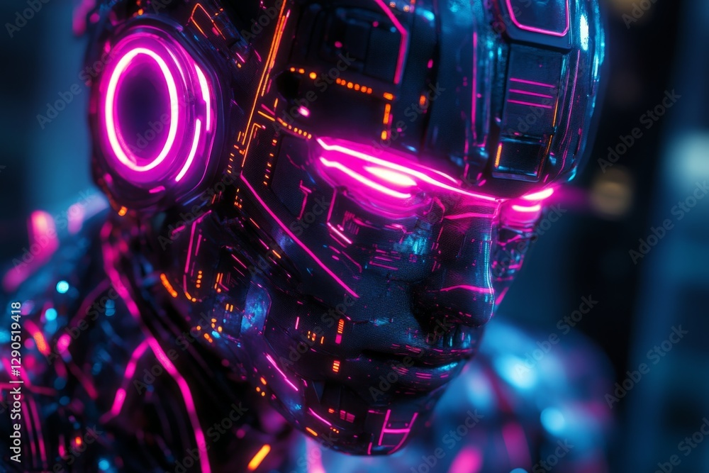 Aufkleber futuristic cyborg with neon lights reflects advanced technology and artificial intelligence in a dig