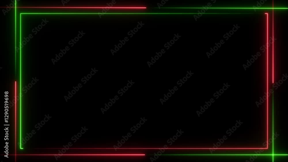 Poster abstract neon line picture frame background, rectangular fire effect animation. fire flame gradually
