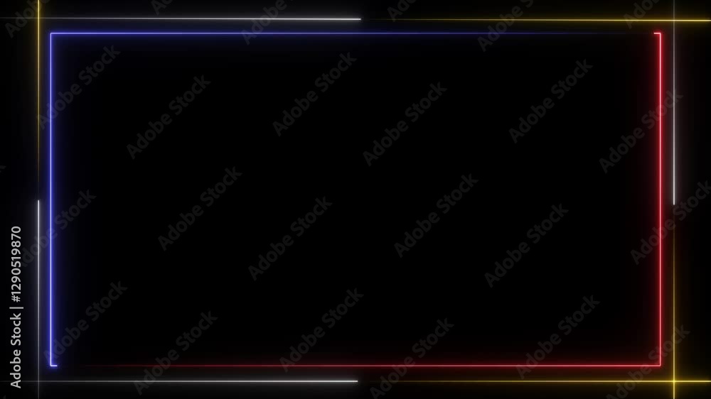 Poster abstract neon line picture frame background, rectangular fire effect animation. fire flame gradually