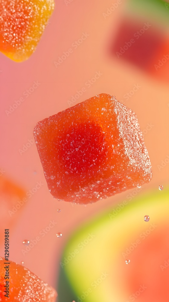 Poster A Floating Watermelon Cubed Candy with a Colorful Background