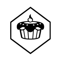 Icon of a Cupcake in a Hexagon Frame: A stylized illustration of a cupcake, isolated on a white background, is encased within a hexagon shape.