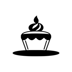 Black and white cupcake illustration, depicting a minimalist, flat design, cartoonish aesthetic.