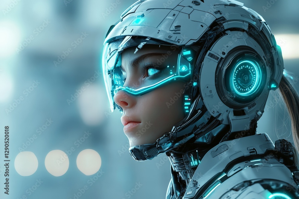 Aufkleber futuristic humanoid robot with glowing features in a high-tech environment