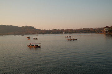 Naklejka premium Sunset at Hangzhou, a town near Shanghai