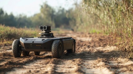 Fototapeta premium Autonomous Military Robot on a Dirt Path