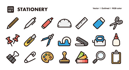 Stationery illustration icon set.Simple vector outlines, clipart for graphic design.