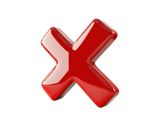 Fototapeta premium Glossy Red X Symbol 3D Render High Resolution Graphic Design Element