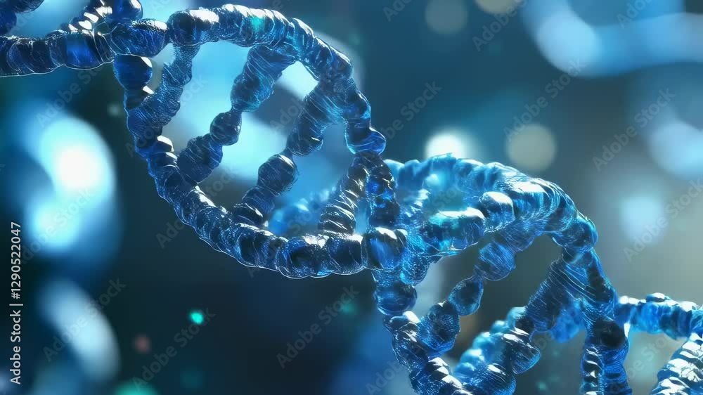 Poster rotating blue dna molecule structure in 3d. scientific medical research animation. genetic code heli