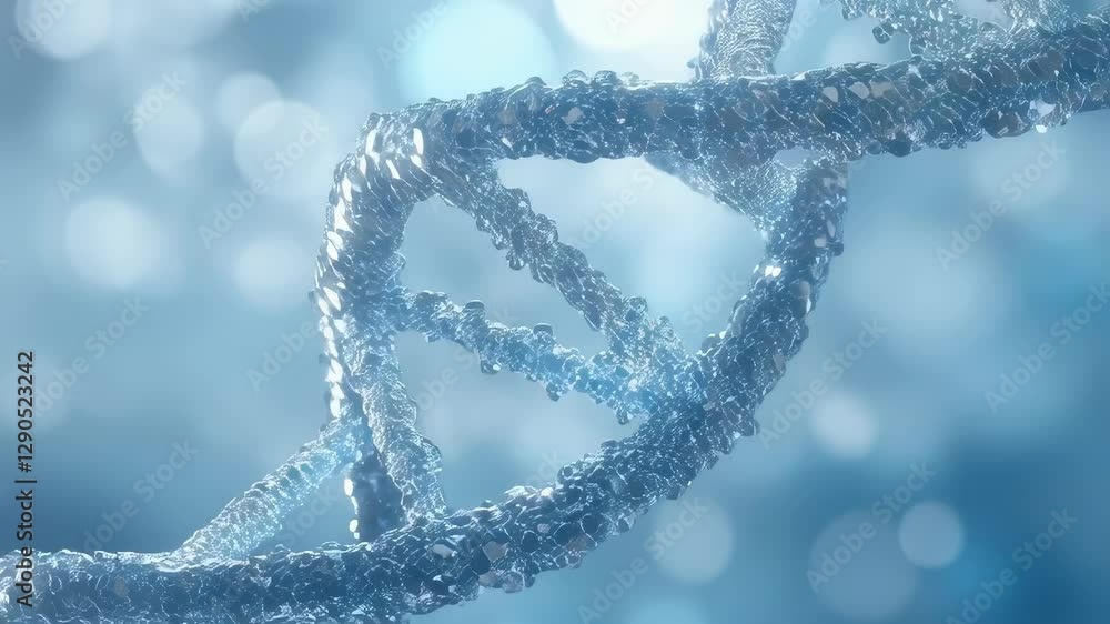 Poster dynamic dna helix structure animation in blue tones. scientific medical background with rotating dou