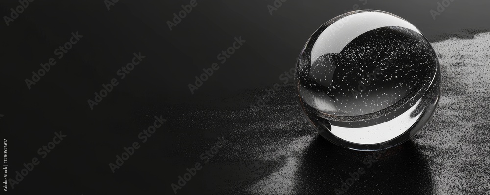 Aufkleber clear glass orb resting on a textured surface with reflections and shadows in a dimly lit space