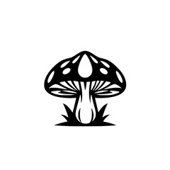 Minimalist illustration of a black mushroom on white background.