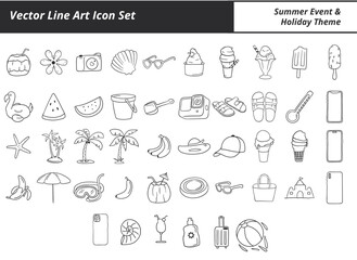 vector line art icon set summer event and holiday theme