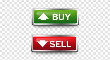 buy and sell buttons with up and down arrows design. vecto
