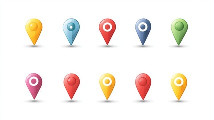 Colorful map location pins with diverse designs and shades