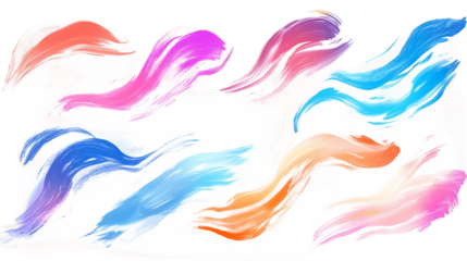 Dynamic Brushstrokes of Vibrant Colors on Transparent Background, PNG