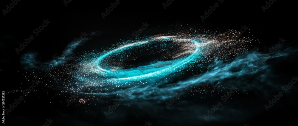 Poster a spiral galaxy is showcased with bright stars and glimmering dust. the intricate patterns create a 
