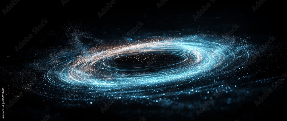 Poster a spiral galaxy is showcased with bright stars and glimmering dust. the intricate patterns create a 