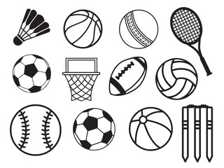 Set of black and white sports balls icons vector image