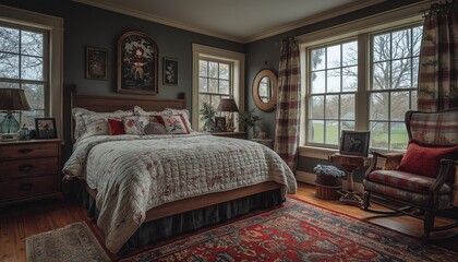 Vintage Cluttercore Bedroom with Floral Bedding and Cozy Decor
