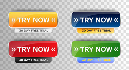 Try Now 30 day free trial buttons icon set. Try now collection button ui. vector