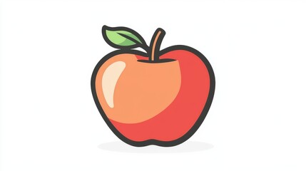 Fototapeta premium Red apple with leaf illustration on white background