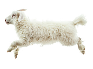 A Fluffy White Lamb in Mid-Air Leap:  Graceful Movement and  Exceptional Animal Photography