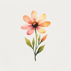 Naklejka premium Watercolor Painting of a Delicate Pink and Orange Flower