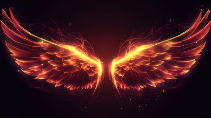 Fototapeta premium Glowing fiery wings with light trails on dark background