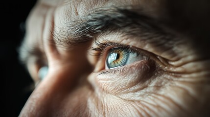 Man with a beard and a green eye. The eye is looking at the camera. The man has a serious expression on his face