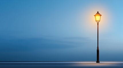 Lonely street lamp glowing against a twilight sky. Urban solitude and evening illumination.