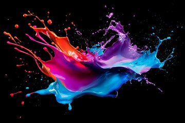 Vibrant splash of colorful paint explosions on black background