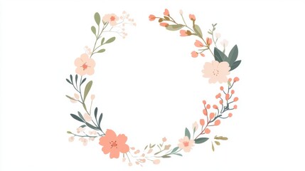 Elegant floral wreath with pastel blossoms and greenery on white background
