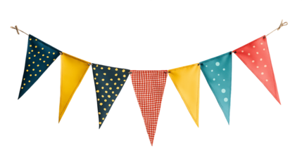 Multicolored Triangle Flags Hanging on a Rope With Transparent Background, PNG