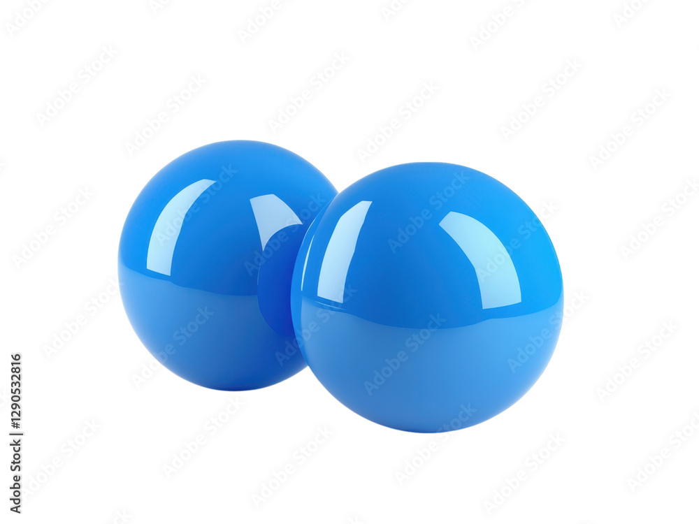 Poster abstract rendering of two glossy blue spheres touching each other against a transparent background